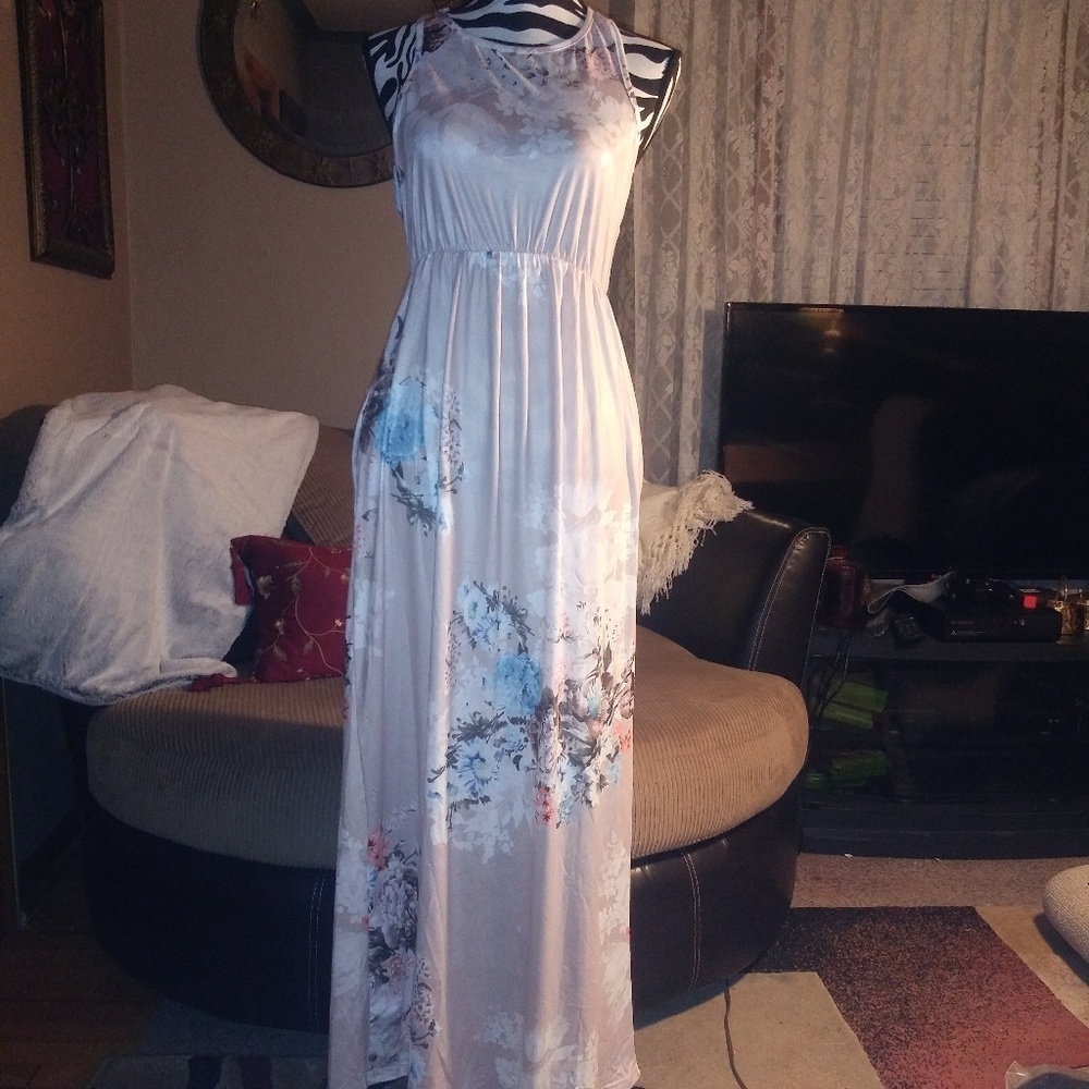 Racerback Floral Maxi Dress W/ Pockets